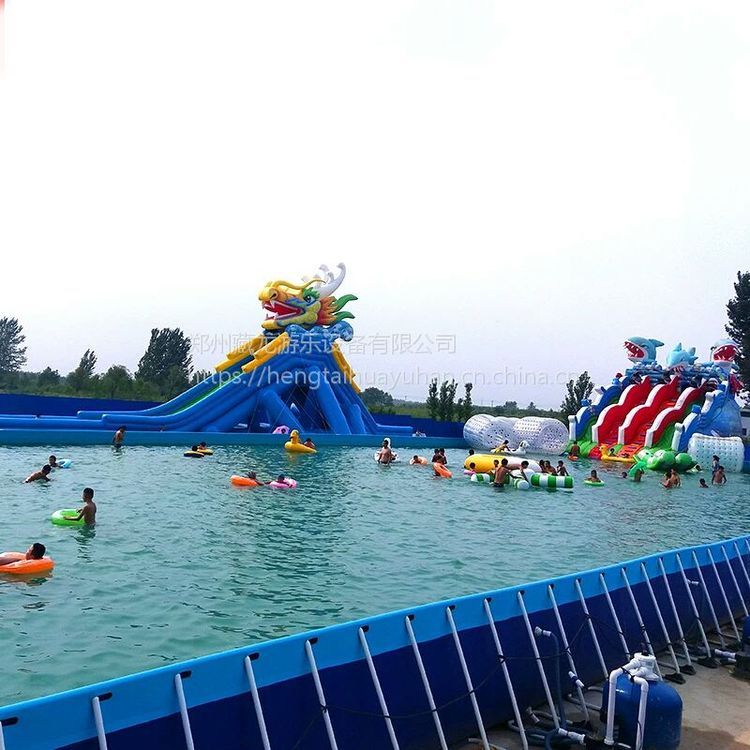 郑州钢架泳池水乐园生产工厂 支架水池水滑梯 暑假游乐场水乐园定制 -